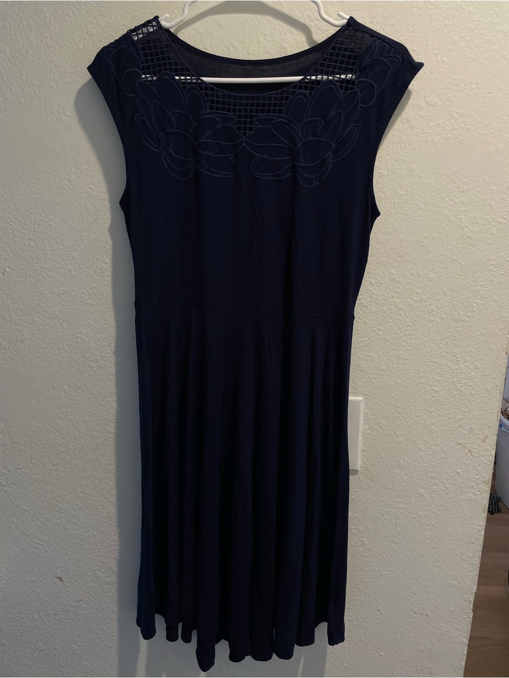 ✦ ModCloth Fervour Navy Blue Lace Yoke Midi Dress Flawless Retro Style